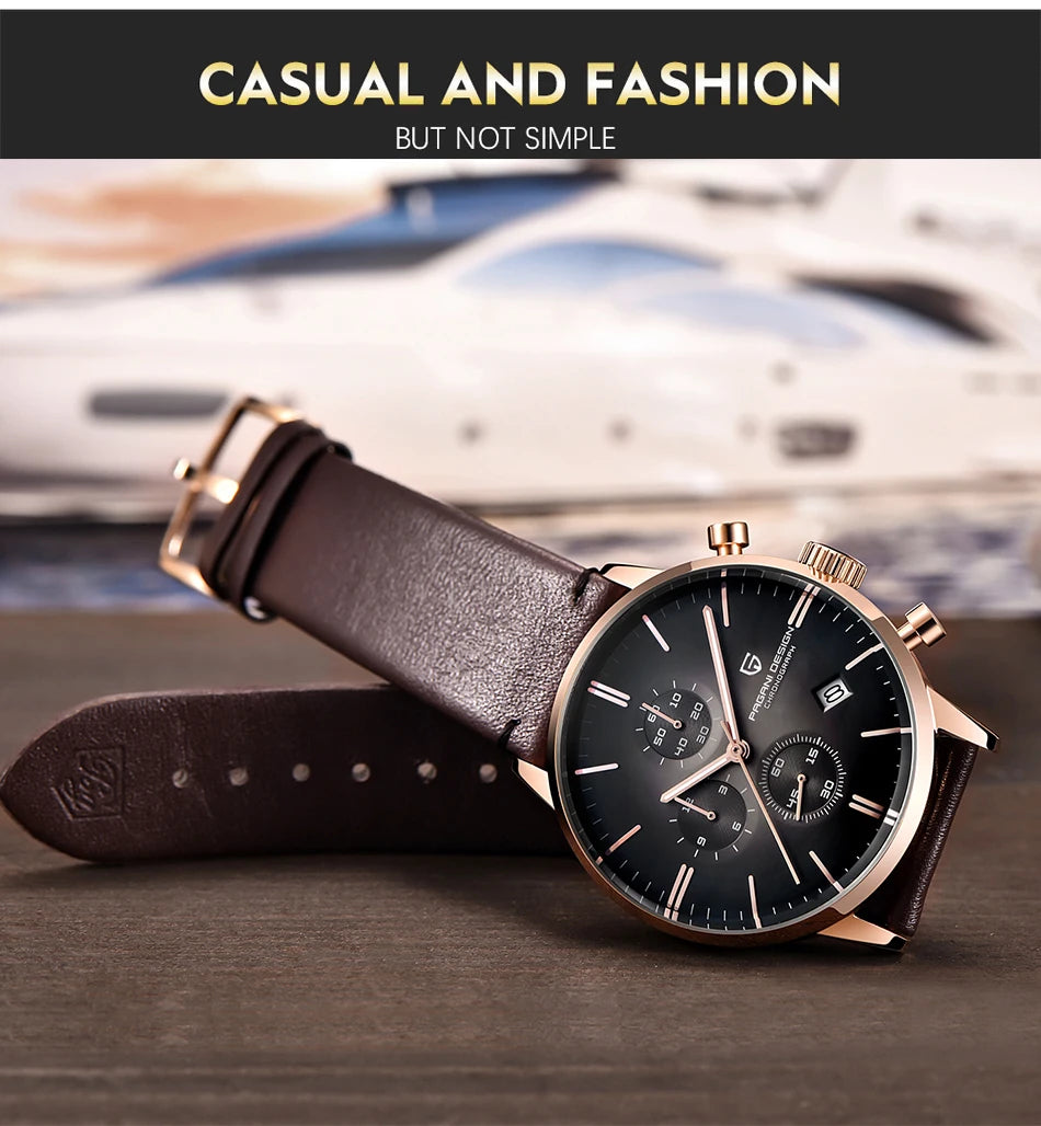 PAGANI DESIGN Original Brand Men Sports Military Quartz Watch Fashion Business Chronograph Leather Wristwatch Relogio Masculino