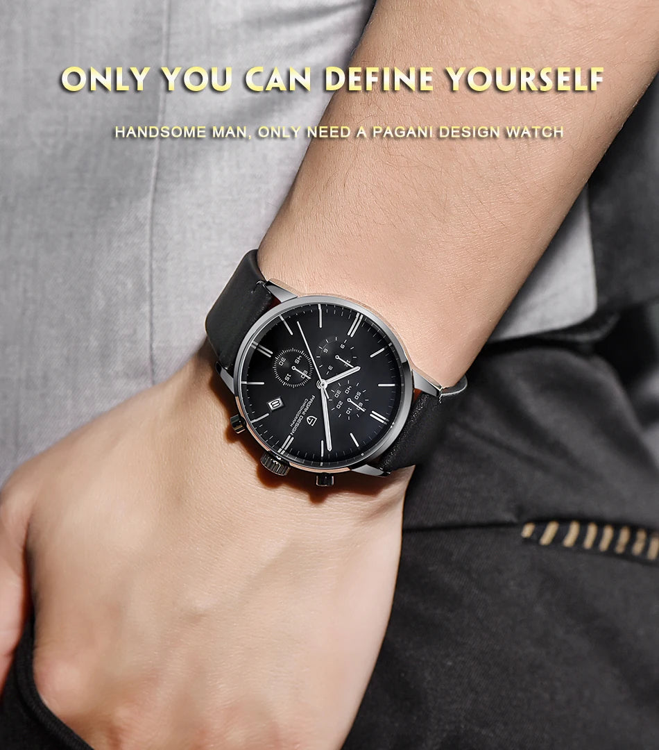 PAGANI DESIGN Original Brand Men Sports Military Quartz Watch Fashion Business Chronograph Leather Wristwatch Relogio Masculino