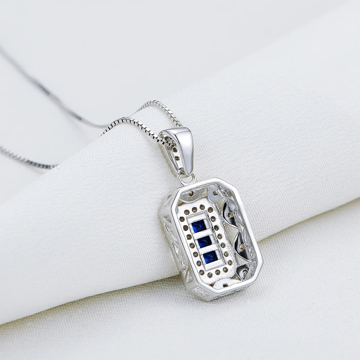 Newshe Blue Cubic Zircon Decor Geometrische Charm 925 Sterling Zilveren Hanger Ketting met 18 Inch Ketting Cadeau Sieraden voor Vrouwen