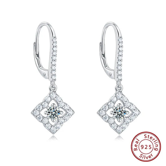 Newshe Solid 925 Sterling Zilveren Dangle Drop Hoop Oorbellen voor Vrouwen Ronde Witte AAAAA CZ Luxe Bruiloft Feest Sieraden