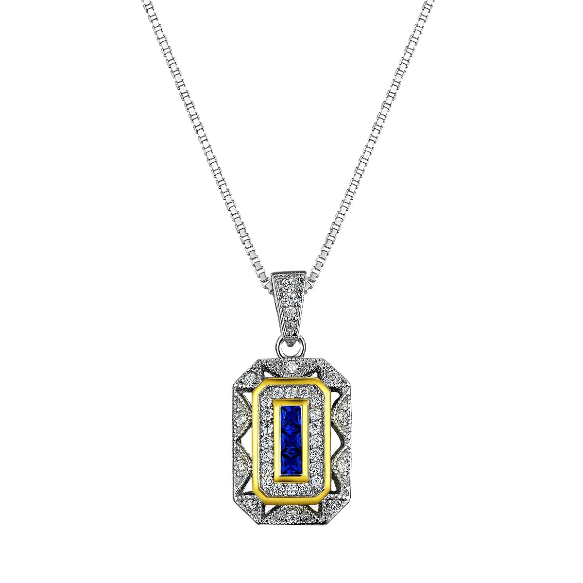 Newshe Blue Cubic Zircon Decor Geometrische Charm 925 Sterling Zilveren Hanger Ketting met 18 Inch Ketting Cadeau Sieraden voor Vrouwen