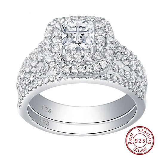 Nexin-Luxe 925 Zilveren Ring, Elegante Sieraden, Princess Cut Kruis Gesimuleerde Diamanten Ringen