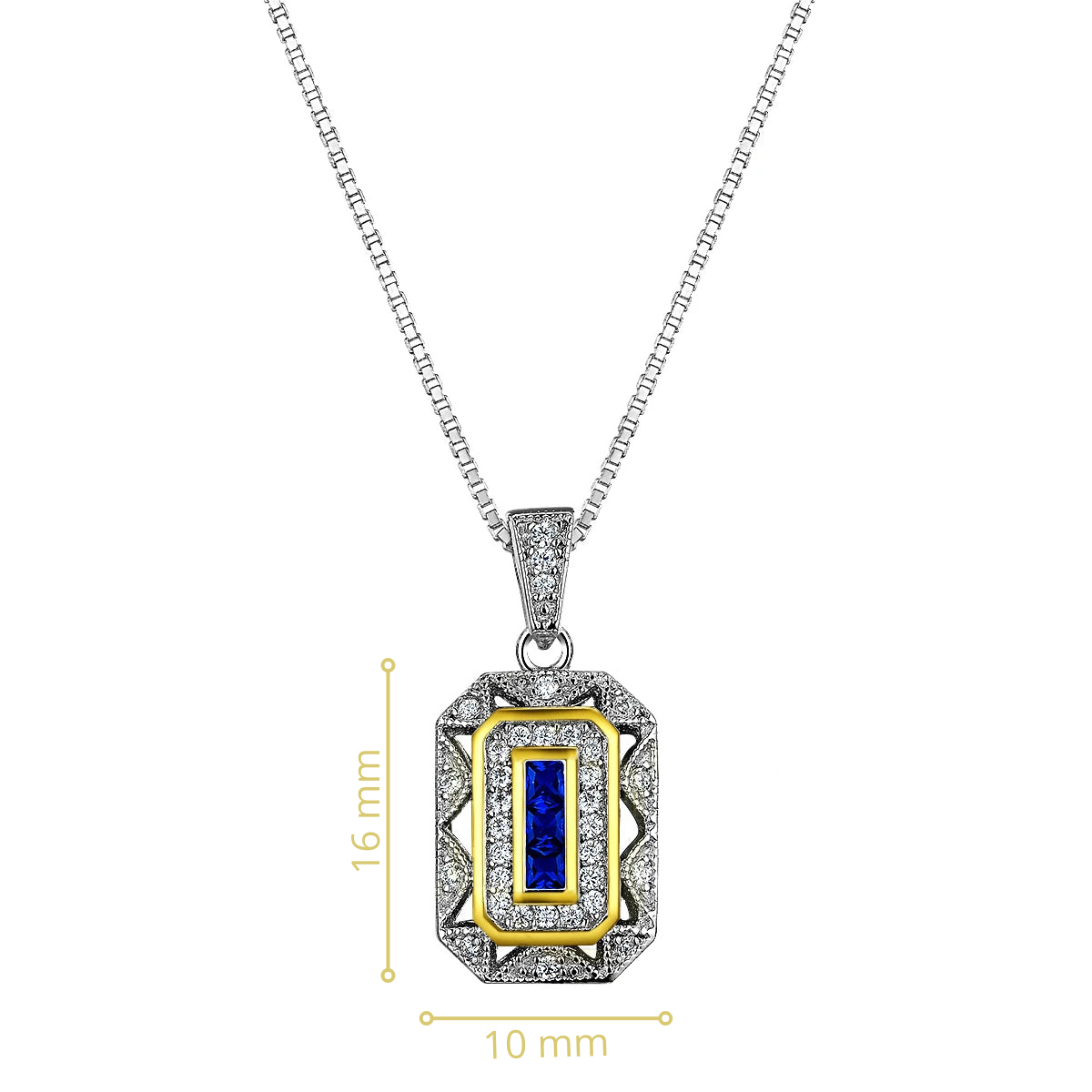 Newshe Blue Cubic Zircon Decor Geometrische Charm 925 Sterling Zilveren Hanger Ketting met 18 Inch Ketting Cadeau Sieraden voor Vrouwen